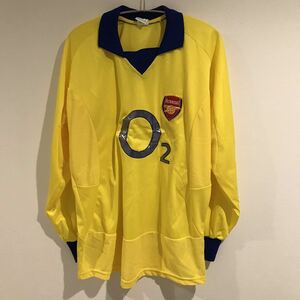 【美品】Arsenal アナーセルユニフォーム プレミアリーグ O2 サッカー フットサル ゲームシャツ 長袖 黄 青 メッシュ 速乾 L ポリエステル