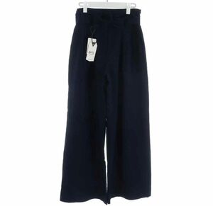 【未使用品】デンハム DENHAM FLY PANTS FW ワイドパンツ ロング チェック リボン S 紺 ネイビー レディース