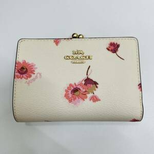 #8242 COACH コーチ C8737 ウォレット 二つ折り財布 花柄 がま口 白系 美品 未使用 レディース 中古品 現状品