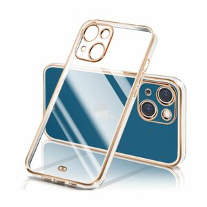 iPhone13 ケース ガラスフィルム付き！クリア 透明 メッキ加工 耐衝撃 TPU ソフト 薄型 軽量 ホワイトゴールド