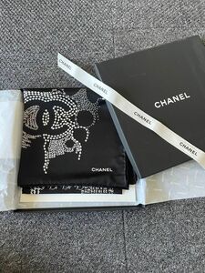 CHANEL シャネル ブラック　ココマーク　スカーフ　新宿未使用　シルクスカーフ