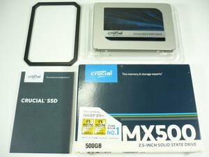 【♪未使用に近い♪】 Crucial MX500 500GB 3D NAND SATA 2.5インチ 7mm（9.5mmアダプター付き）内蔵型SSD クルーシャル SSD 【No5】