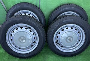 185/65R15 82Q 2022 年製 8.5-9分山DUNLOP WINTER WAXX スチールホイール 15インチ6JJ 4本セット 穴 5 PCD 100 114.3 ハブ径68 in+45