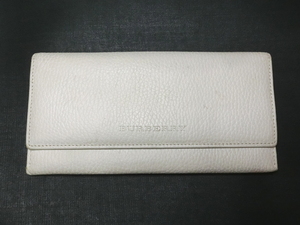 中古 BURBERRY バーバリー 長財布 レザー 白 オフホワイト クリーム アイボリー (約) 横19.5cm×縦10cm 発送60サイズ ネコポス