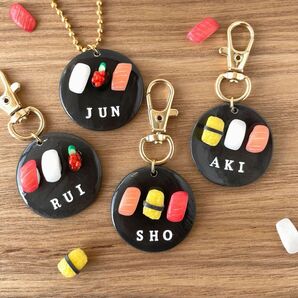 人気作品【ミニチュアフード】選べるお寿司の名入れキーホルダー