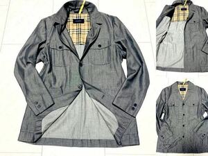 Men‘s grey color Coat Jacket brown color × check pattarn cotton100 materials size L