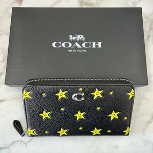 COACH CN609 LHBLC ポリッシュド ペブル レザー ウォレット 長財布 コーチ ミディアム ジップ アラウンド ウォレット・スター プリント