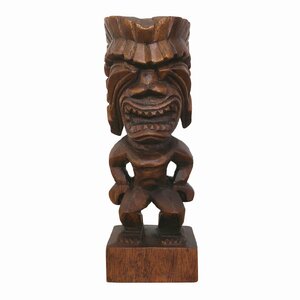 ティキの木彫り ティキ クー TIKI KU 30cm 木製 スワール無垢材 ハワイアン雑貨 ティキの置物 350122