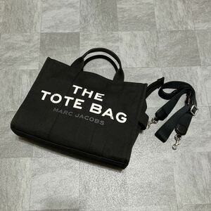 (G1) 1円 MARC JACOBS マークジェイコブス THE TOTE BAG トートバッグ キャンバス ブラック 2WAY ブラック デカロゴ