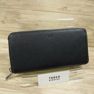 QQ733 タケオキクチ 定価22000円 黒 英国王室キップ牛革 ラウンドファスナー長財布 新品 カード12枚収納 ブラック 729627 TAKEO KIKUCHI