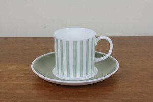 Suzy Coupe Duo Coffee Cup Stripe Green Khaki Color Susie Cooper Vintage Tailware 21