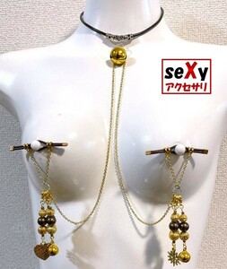 Art hand Auction 【ハンドメイド】seXyアクセサリ★チョーカー&ニップルリング GCN006, ハンドメイド, アクセサリー(女性用), その他