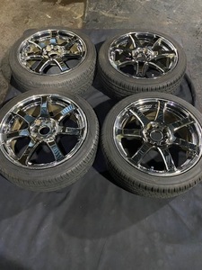 WORK EMOTION メッキ アルミホイール 17×7J オフセット42 PCD 114.3 4穴 205/45/R17 ZEETEXタイヤ ☆引き取り歓迎☆千葉市若葉区から☆