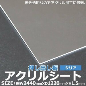 アクリルシート アクリル板 押し出し板 約横2440mm×縦1220mm×厚1.5mm 無色透明 原板 アクリルボード 押し出し製法 ボード クリア