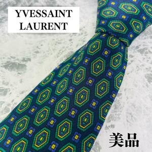 【美品】Yves Saint Laurent☆ネクタイ☆シルク☆小紋柄☆グリーン