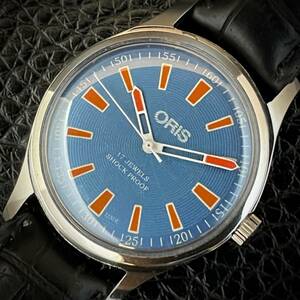 ◆激熱人気◆ 美品 ORIS オリス 1970'S ヴィンテージ 腕時計 メンズ手巻き アンティーク スイス 文字盤ブルー19