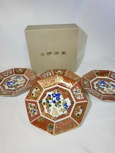 古伊万里 金彩色絵 花草文 飾皿 4客 15.5cm 和食器 和皿　F-22