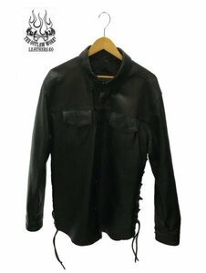 TK 希少 THE OUTLAW WORKS サイドレースアップ レザーシャツ ライダースジャケット XL 黒ブラック