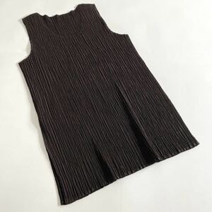 ◯ 41k21《美品》ISSEY MIYAKE イッセイミヤケ プリーツ タンクトップ M ブラウン PLEATS カットソー 日本製 レディース 女性用 トップス