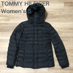 【送料無料】TOMMY HILFIGERフーディーナイロンダウンジャケット黒　レディースSサイズ　トミーヒルフィガー