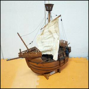 ●catalan ship 1/30 SCALE 1450 カタロニア船 木製 模型 帆船:船 完成品 破損/ダメージ有 ジャンク品●C2055