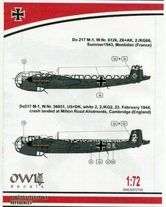 1/72 オウルデカール　ドルニェ Do 217 M-1　KG 66/KG 2