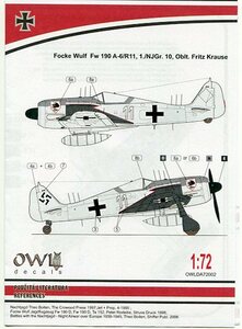 1/72 オウルデカール　Fw 190 A-6/R11 クラウゼ中尉機