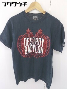 ◇ DESTROY BABYLON プリント 半袖 Tシャツ カットソー ダークグレー ホワイト レッド メンズ 1109160006743