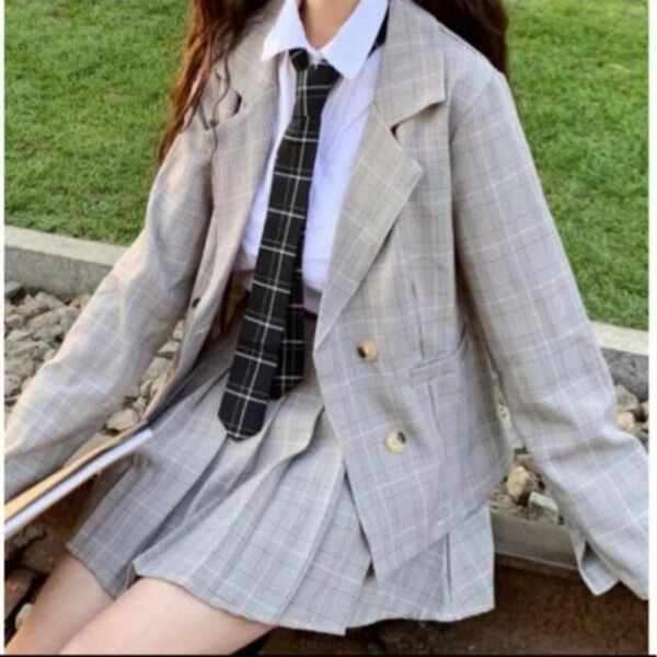 韓国 チェック ジャケット スカート韓国風 セットアップセットアップ チェック柄 テーラードジャケット大人可愛い レトロ ガーリー