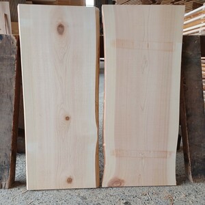 C-1575 　国産ひのき　耳付節板　2枚セット　テーブル　棚板　看板　一枚板　無垢材　桧　檜　DIY