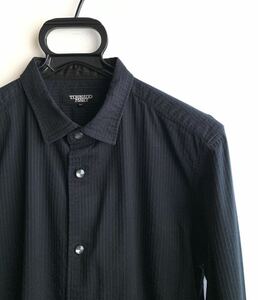 【美品】TORNADO MART シャツ メンズ M ストライプ 黒 ダブルカフス 日本製 トルネード マート