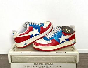 人気★A BATHING APE アベイシングエイプ BAPE STA ベイプスタ FS-001 ローカットスニーカー リザード型押し 赤青白トリコロール 9 27cm