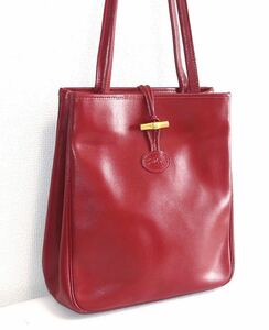 ■鮮やかなレッド・本革レザー■LONGCHAMP■ロンシャン レザートートバッグ■匿名配送■