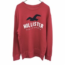 ホリスター HOLLISTER カットソー 裏毛 ロゴ刺繍 鳥のパッチ カモメ 長袖 丸首 プルオーバー 綿×ポリ S レッド 赤×紺×白 メンズ_画像1