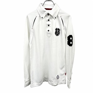 KENSHO ABE SPORTS ゴルフ ポロシャツ ドゥエボットーニ ロゴパッチ ラグラン 長袖 ポリ100% M オフホワイト 白系×赤×黒 メンズ