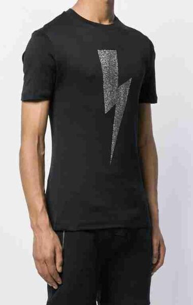 正規 新品 19AW Neil Barrett ニールバレット ビジュー ラインストーン クリスタル 装飾 BOLT サンダーボルト Tシャツ 黒 XL PBJT565A M503