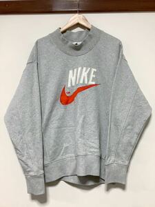 ふ1202 NIKE ナイキ ビッグロゴ オーバーシャツ スウェット トレーナー L グレー 裏パイル 