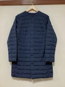 ほ1277 HELLY HANSEN ヘリーハンセン ノーカラーダウンコート M レディース ネイビー HOW11764