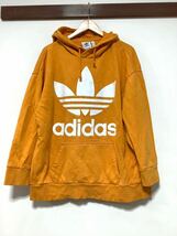 み1201 adidas originals アディダスオリジナルス ビッグロゴ スウェットパーカー O オレンジ 裏パイル プルオーバー HOODIE フーディー _画像1