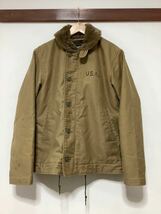 や1236 ALPHA INDUSTRIES アルファ N-1 デッキジャケット M カーキ ブラウン系 U.S.A.L 裏ファー_画像1