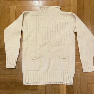 NIGEL CABOURN GUERNSEY SWEATER サイズ表記46 日本製 中古品 アイボリーホワイトウールセーター ハイネック タートル　ナイジェルケーボン