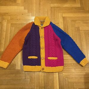 CANADIAN SWEATER ウールカーディガン カナダ製 クレイジーパターン 中古品 Hand Knit in Canada ハンドニット ウール100%