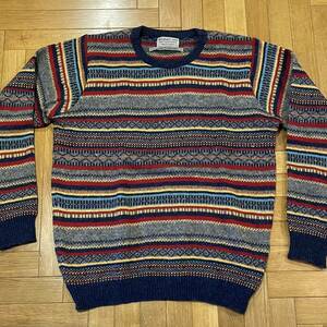 Johnbull Private labo / michael ross ウールセーター Lサイズ 幾何学柄 フェアアイル イギリス製 Hand Framed Knitwear 英国製 中古品