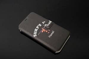 即決 ★ iPhone 13 mini カード入れ スタンド機能付手帳型レザーケース ★ SURF’S UPハワイ日焼けスヌーピー【黒】★ 送料無料