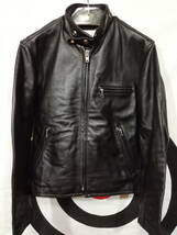 M/C jacket houston★良品/訳あり★立襟 シングルライダースジャケット 38R(M) カウハイドレザー 牛皮 ブラック モーターサイクル/schott_画像1