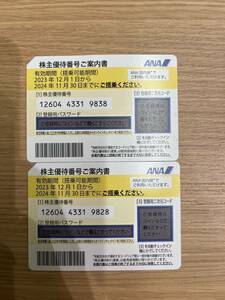 【KJ-1823】１円スタート ANA株主優待券2枚セット 2024年11月30日まで アナ 旅行 おまとめ