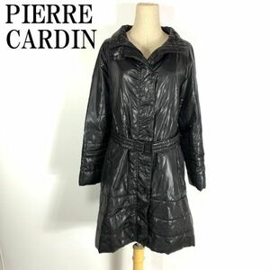 LA9144 ピエールカルダン 中綿ロングコート 黒ブラック ウエストベルト付PIERRE CARDIN 裏地あり ポリエステル100％ ナイロン M