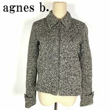 LA9206 アニエスベー ジップアップジャケット 濃紺×白 ウール混 agnes b. ダークネイビー ホワイト 裏地あり ミックスカラー 38_画像1