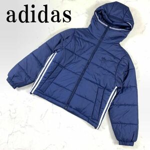 LA9329 アディダス 中綿ダウンジャケット 紺ネイビー フード付き adidas ジップアップ ブルゾン 男女兼用 ユニセックス S