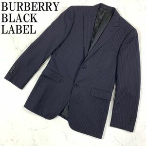 LA9639 バーバリーブラックレーベル テーラードジャケット 黒ブラックBURBERRY BLACK LABEL SUPER100'S スーパー100 ストライプ柄 40R